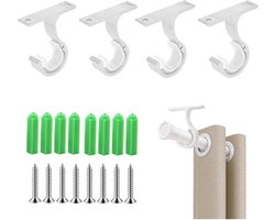 Set van 4 stevige en elegante aluminium gordijnroedes met plafondsteun voor 20 tot 28 mm stangen, eenvoudig te installeren voor gordijnen en kasten