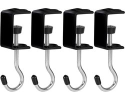 Set van 4 stevige handtashaken voor tafel en bureau - Rugzakorganizer/tashouder met een draagvermogen van 20 kg, roestvrij aluminium, ruimtebesparend (zwart)