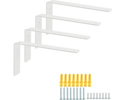 Set van 4 Stevige Wandbeugels voor Planken, 125mm x 230mm, Hoekbeugels met Schroeven voor Muurmontage, Ideaal voor Opbergruimte en Decoratie
