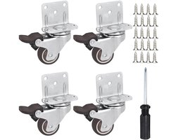 Set van 4 Stille Meubelwielen met Rem en L-Bevestigingsplaat tot 45 kg, TPE Rubber voor Tafel en Plantstandaard - Inclusief Schroevendraaier en Schroeven