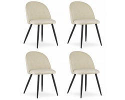 Set van 4 Stoelen BELLO - Beige Velvet, Zwarte Metalen Poten, Modern Design en Uitstekend Zitcomfort voor Woonkamer, Slaapkamer, Eetkamer of Kantoor, Max. 120 kg