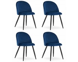 Set van 4 Stoelen BELLO - Donkerblauw Velvet, Zwarte Metalen Poten, Modern Design en Uitstekend Zitcomfort voor Woonkamer, Slaapkamer, Eetkamer of Kantoor, Max. 120 kg