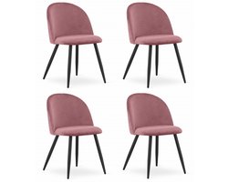 Set van 4 Stoelen BELLO - Donkerroze Velvet, Zwarte Metalen Poten, Modern Design en Uitstekend Zitcomfort voor Woonkamer, Slaapkamer, Eetkamer of Kantoor, Max. 120 kg