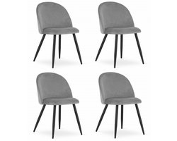 Set van 4 Stoelen BELLO - Lichtgrijs Velvet, Zwarte Metalen Poten, Modern Design en Uitstekend Zitcomfort voor Woonkamer, Slaapkamer, Eetkamer of Kantoor, Max. 120 kg