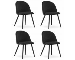 Set van 4 Stoelen BELLO - Zwart Velvet, Zwarte Metalen Poten, Modern Design en Uitstekend Zitcomfort voor Woonkamer, Slaapkamer, Eetkamer of Kantoor, Max. 120 kg
