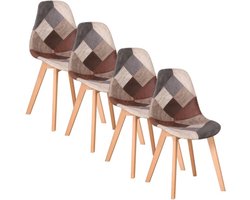 Set van 4 Stoelen - Eetkamerstoel - Eetkamerstoelen - Houten poten - 4 stoelen - Voor keuken of huiskamer - Moderne look - Leuk Printje - Vrolijke Stoel - Bruin