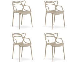 Set van 4 Stoelen KATO Beige – Moderne Eetkamerstoel met Uniek Design – Ergonomisch Ontwerp – Comfortabele Zitting – Lichtgewicht & Stevig – Geschikt voor Woonkamer, Keuken en Kantoor – Draagvermogen tot 110 kg