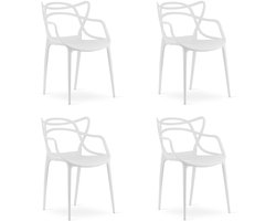 Set van 4 Stoelen KATO Wit – Moderne Eetkamerstoel met Uniek Design – Ergonomisch Ontwerp – Comfortabele Zitting – Lichtgewicht & Stevig – Geschikt voor Woonkamer, Keuken en Kantoor – Draagvermogen tot 110 kg