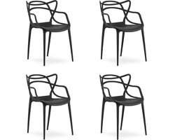 Set van 4 Stoelen KATO Zwart – Moderne Eetkamerstoel met Uniek Design – Ergonomisch Ontwerp – Comfortabele Zitting – Lichtgewicht & Stevig – Geschikt voor Woonkamer, Keuken en Kantoor – Draagvermogen tot 110 kg