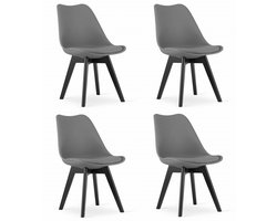 Set van 4 Stoelen MARK – Grafietgrijs, Zwarte Beukenhouten Poten, Kunststof Zitting met Kunstlederen Kussen, Strak Design, Ergonomisch, Geschikt voor Keuken, Eetkamer, Kantine en Werkruimte, Max. 120 kg