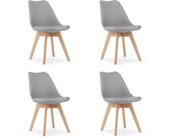 Set van 4 Stoelen MARK – Grijs, Beukenhouten Poten, Kunststof Zitting met Kunstlederen Kussen, Strak Design, Ergonomisch, Geschikt voor Keuken, Eetkamer, Kantine en Werkruimte, Max. 120 kg