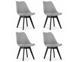 Set van 4 Stoelen MARK – Grijs, Zwarte Beukenhouten Poten, Kunststof Zitting met Kunstlederen Kussen, Strak Design, Ergonomisch, Geschikt voor Keuken, Eetkamer, Kantine en Werkruimte, Max. 120 kg