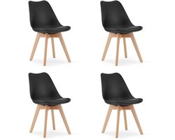 Set van 4 Stoelen MARK – Zwart, Beukenhouten Poten, Kunststof Zitting met Kunstlederen Kussen, Strak Design, Ergonomisch, Geschikt voor Keuken, Eetkamer, Kantine en Werkruimte, Max. 120 kg