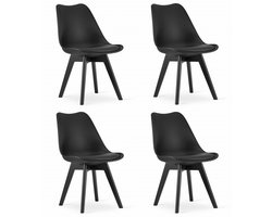 Set van 4 Stoelen MARK – Zwart, Zwarte Poten, Kunststof Zitting met Kunstlederen Kussen, Strak Design, Ergonomisch, Geschikt voor Keuken, Eetkamer, Kantine en Werkruimte, Max. 120 kg