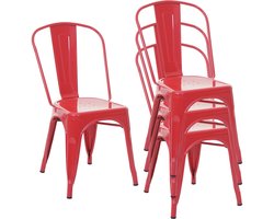 Set van 4 stoelen MCW-A73, bistrostoel stapelstoel, metaal industrieel design stapelbaar ~ rood