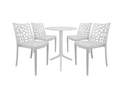 Set van 4 stoelen met ronde tafel voor binnen en buiten, stapelbaar, uv-bestendig, antislip, tuinmeubelen