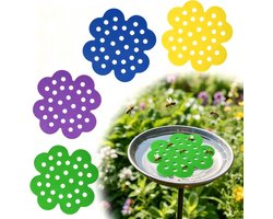 Set van 4 stuks bijenwaterstations - voederbakken voor bloemen en vlinders-bijenwaterbakken voor buiten- metalen tuindecoraties- en vlindereiland – Drinkbakje voor insecten – Decoratie voor in de tuin（Paars+Groen+Geel+Blauw）