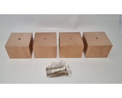 Set van 4 stuks houten meubelpoten Natuurkleur beuken 5 cm hoogte 7x7 cm met schroeven Boxspring bedden banken
