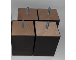 Set van 4 stuks houten meubelpoten Wengé (donker bruin) beuken 10 cm hoogte 7x7 cm M8 draadeinde Boxspring bedden banken