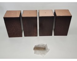Set van 4 stuks houten meubelpoten Wengé (donker bruin) beuken 12 cm hoogte 7x7 cm met schroeven Boxspring bedden banken