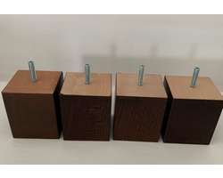 Set van 4 stuks houten meubelpoten Wengé (donker bruin) beuken 8 cm hoogte 5x5 cm M8 draadeinde Boxspring bedden banken