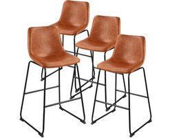 Set Van 4 Tafelhoogte Stoelen, 65cm Moderne Pu Lederen Barstoelen Met Rugleuning, Metalen Poten, Eenvoudig Te Assembleren Armlos Ontwerp, Ideaal voor Keuken en Eetruimtes, Bruin