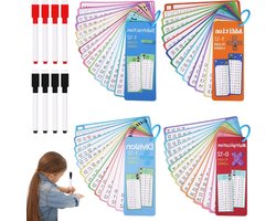 Set van 4 Tafels voor Kinderen, Herbruikbare Rekenkaarten, Flashcards en 8 Uitwisbare Viltstiften voor Wiskunde en Leren Thuis (Optellen, Vermenigvuldigen)