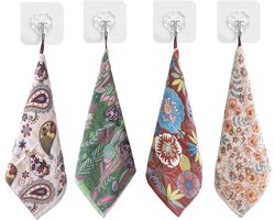 Set van 4 Theedoeken van 100% Katoen, Dubbelzijdige Decoratieve Keukenhanddoeken, Absorberend en Stijlvol voor de Keuken, 38 x 40 cm