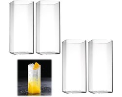 Set van 4 transparante drinkglazen van 400 ml - Elegante vierkante glazen voor water, sap en cocktails - Perfect voor feesten en moderne bars