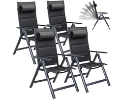 Set van 4 Tuinstoelen met Hoge Rugleuning en 8 Standaard Verstelbaar Aluminium