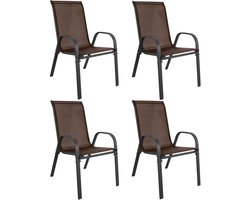 Set van 4 Tuinstoelen SOFIA Bruin – Modern & Tijdloos Design – Ergonomisch Zitting – Weerbestendig en Onderhoudsvriendelijk Textileen – Lichtgewicht & Stapelbaar – Stevig Zwart Metalen Frame – Comfortabel en Ruimtebesparend – Perfect voor Tuin, Balko