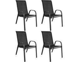 Set van 4 Tuinstoelen SOFIA Zwart – Modern & Tijdloos Design – Ergonomisch Zitting – Weerbestendig en Onderhoudsvriendelijk Textileen – Lichtgewicht & Stapelbaar – Stevig Zwart Metalen Frame – Comfortabel en Ruimtebesparend – Perfect voor Tuin, Balko