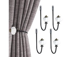 Set van 4 U-vormige Vintage Gordijnhouders van Metaal voor Woonkamer, Slaapkamer en Keuken - Inclusief Wandbevestigingen en Schroeven