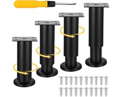 Set van 4 verstelbare meubelpoten - 18-30 cm - inclusief Phillips schroevendraaier - stevige roestvrijstalen poten voor bank - bed - tafel - hoogte verstelbaar - antislip - eenvoudig te monteren