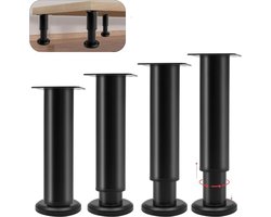 Set van 4 - Verstelbare meubelpoten - 18-30cm - Zware metalen kastpoten - Geschikt voor stoelen, tafels, banken, bedden, meubelsteunpoten - Vervangende meubelpoten - Zwart