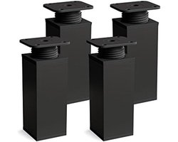 Set van 4 Verstelbare Meubelpoten - Vierkant Profiel 40x40 mm - Zwart Mat - Hoogte 60 mm (+20 mm) - Inclusief Hoogwaardige Houtschroeven