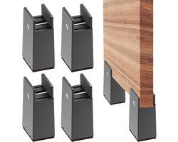 Set van 4 verstelbare meubelverhogers, 10 cm hoog, geschikt voor vierkante en ronde stoelpoten, breedte 10-37 mm, geschikt voor banken, tafels, stoelen, bedden, kasten, zwart.