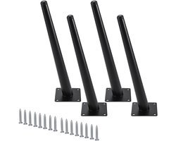 Set van 4 verstelbare schuin taps toelopende tafelpoten van koudgewalst staal, 40 cm hoog, met antikras rubberen voet en 75 kg draagvermogen