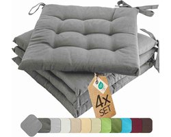 Set van 4 Vierkante Zitkussens voor Buiten - Wasbare Stuhlkussens voor Tuin en Interieur - 40x40 cm - Grijze Kussens