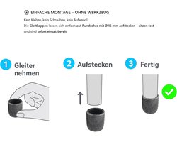 Set van 4 viltdoppen voor ronde buisstoelen met een diameter van 22 mm, zwart