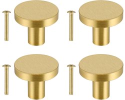 Set van 4 Vintage Ronde Kastknoppen van Massief Messing met Schroeven voor Keuken, Kasten en Meubels (25x20mm)