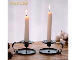 Set van 4 vintage stijl smeedijzeren kegelvormige kaarsenhouder, lange kandelaar met handvat en dienblad, Kerstmis restaurant hal kandelaar decoratie, kaarsenhouder staafkaars