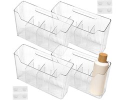 Set van 4 Wandgemonteerde Opbergdozen voor Keuken, Badkamer en Kasten - Transparante Organizer met Zelfklevende Bevestiging voor Efficiënte Ruimtebesparing