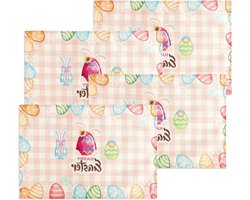 Set van 4 Wasbare Paas Tafellopers van Linnen met Konijnenoortjes en Eieren voor Lente Decoratie in Keuken en Eetkamer