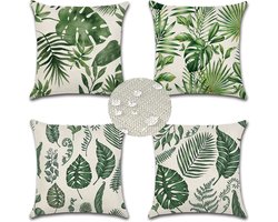 Set van 4 Waterafstotende Kussenhoezen voor Binnen en Buiten, Tropische Plantendesign