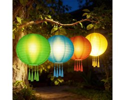 Set van 4 Weerbestendige Solar Lantaarns van 25 cm - LED Tuinverlichting voor Buiten, Hanglampen en Balkon Decoratie