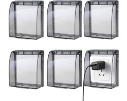 Set van 4 Weerbestendige Stopcontacten met Bescherming voor Buiten, Keuken en Badkamer - 87 x 90 mm, Zwart Transparant