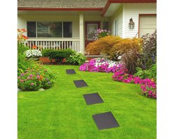 Set van 4 Weerbestendige Tuinstenen voor Tuinpad, Vierkante Stapstenen met Grondpalen, Decoratieve Tuinaccessoires voor Buitengebruik