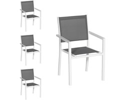 Set van 4 witte aluminium stoelen - grijs textilene