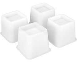 Set van 4 witte bedverhogers van 10 cm hoog, geschikt voor het verhogen van bedden, banken en tafels voor extra comfort en gebruiksgemak